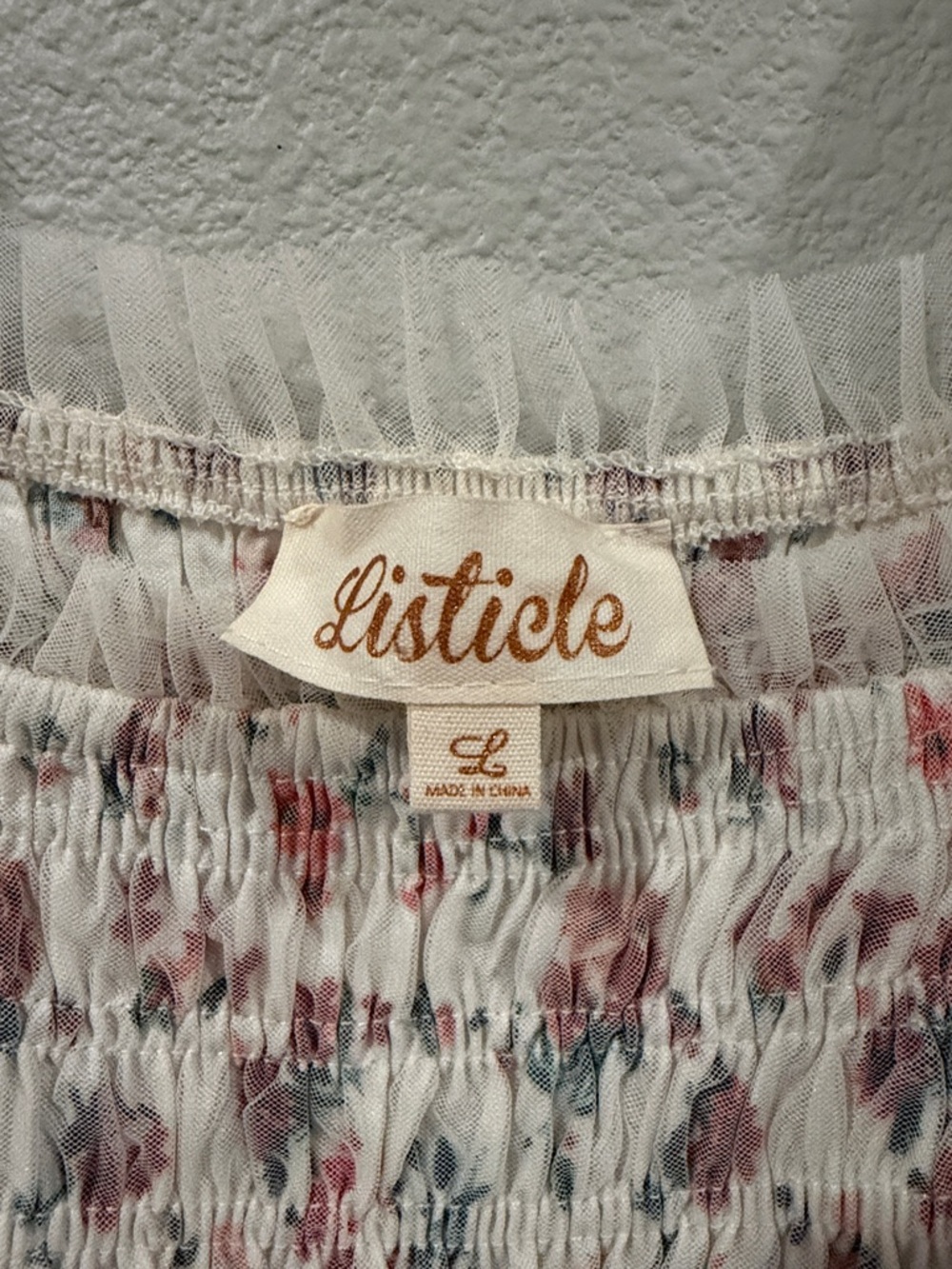 Listicle White Floral Smocked Top with Pink and Blue Accents - Picture 2 of 7